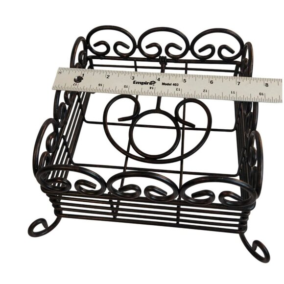 Scrolled Cast Iron Napkin Holder Rustic Tabletop Design Decorative Black Square - Picture 6 of 8